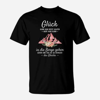 Berge-Motiv Schwarzes T-Shirt, Glück Spruch Wandern Tee - Seseable
