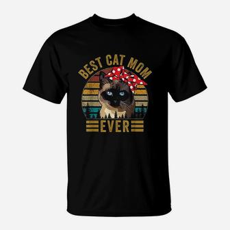 Best Cat Mom Ever Retro Vintage Siamese Cat Mothers Day Gift T-Shirt - Seseable