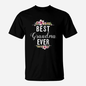 Best Grandma Ever Floral Design Mother Day Gift T-Shirt - Seseable