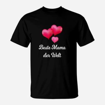 Beste Mama der Welt Schwarzes T-Shirt mit Herzmotiv für Muttertag - Seseable