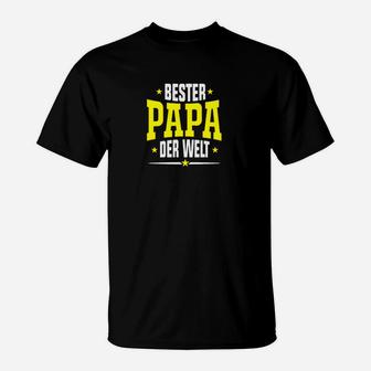 Bester Papa der Welt Herren T-Shirt, Schwarz mit Gelber Schrift - Seseable