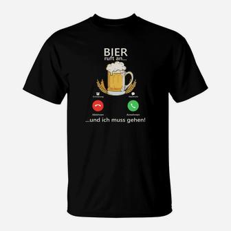 Bier Humor T-Shirt Bier ruft an... und ich muss gehen! mit Bierglas-Design - Seseable