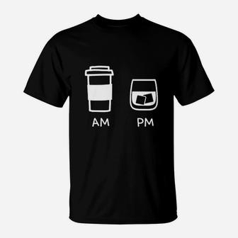 Big And Tall Am To Pm Coffee Whisky Rum Tequila Vodka T-Shirt - Seseable