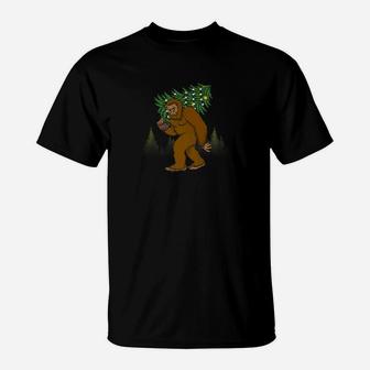 Bigfoot Christmas Tree Funny Xmas Gift Sasquatch T-Shirt - Seseable
