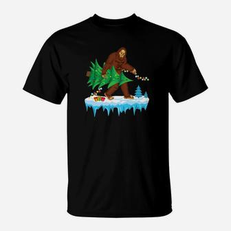 Bigfoot Christmas Tree Men Boys Kids Sasquatch Gift T-Shirt - Seseable