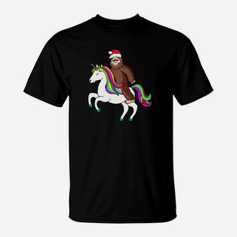 Bigfoot Riding Unicorn Funny Christmas Gift Tee Xmas T-Shirt - Seseable