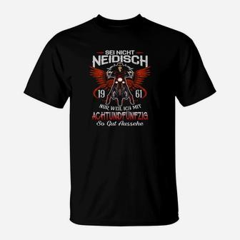 Biker-Geburtstag T-Shirt Schwarz Adlermotiv, 1961 Achtundfünfzig Spruch - Seseable