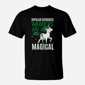 Bipolar Warrior Magical Unicorn Green Ribbon Mental Illness T-Shirt - Seseable