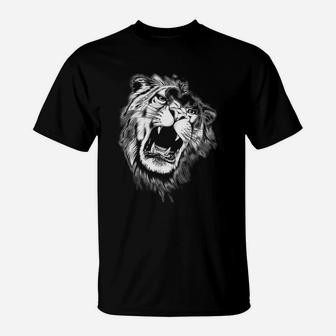 Black And White Roaring Lion Tattoo Design T-shirt T-Shirt - Seseable