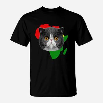 Black History Month African Map Exotic Shorthair Gift For Pet Lovers Proud Black T-Shirt - Seseable