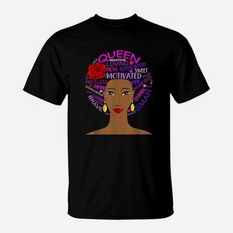 Black History Month Queen Hair Word Art Afro T-Shirt - Seseable