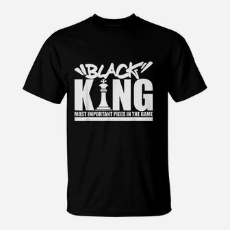 Black King Chess Piece Design Couples King Queen Proud Black T-Shirt - Seseable