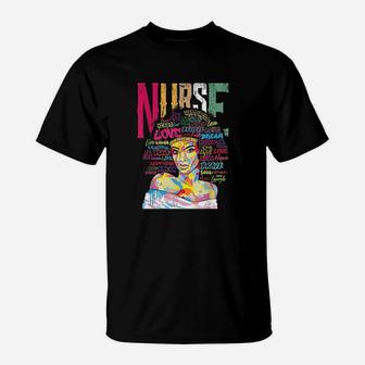 Black Woman Nurse Afro Retro Cool Black History Month Gift T-Shirt - Seseable