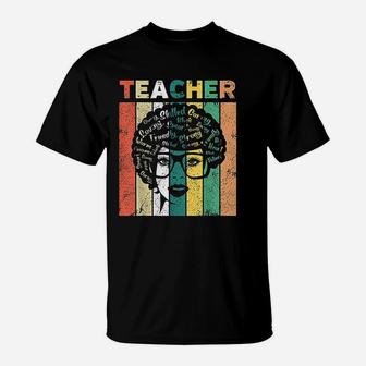 Black Woman Teacher Afro Retro Black History Month Gift T-Shirt - Seseable