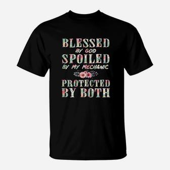 Blessed By God Spoiled By My Mechanic Wife Women Gift T-Shirt - Seseable