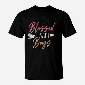 Blessed With Boys Mom Of Boys Boy Mama Tops Cute Mom Life Outfits T-Shirt - Seseable