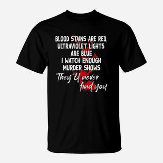 Blood Stains Are Red Ultraviolet Lights Are Blue Trending T-Shirt - Seseable