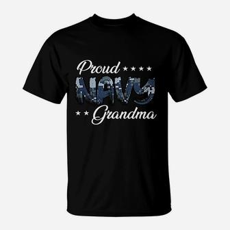 Blue Digital Bold Proud Navy Grandma T-Shirt - Seseable