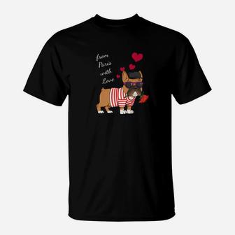 Bonjour Paris Eiffel Tower French Dog Funny Bulldog T-Shirt - Seseable
