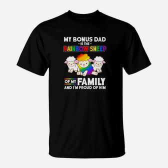 Bonus Dad Rainbow Sheep Family Proud Gay Pride T-Shirt - Seseable