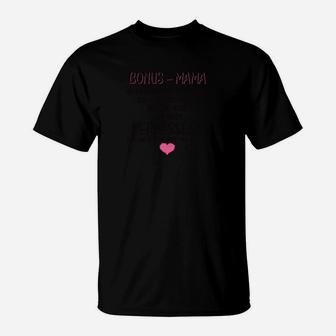 Bonus-Mama Schwarzes T-Shirt mit Herz Motiv, Stiefmutter Tee - Seseable
