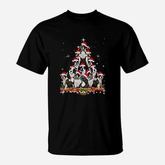 Boston Terrier Christmas Tree Dog Santa Xmas Funny Pajamas T-Shirt - Seseable