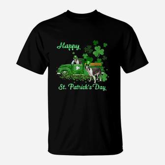 Boston Terrier Riding Green Truck St Patricks Day Dog Lovers Gift T-Shirt - Seseable