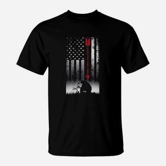 Bow Deer Hunting American Flag Gift For Bow Hunting T-Shirt - Seseable