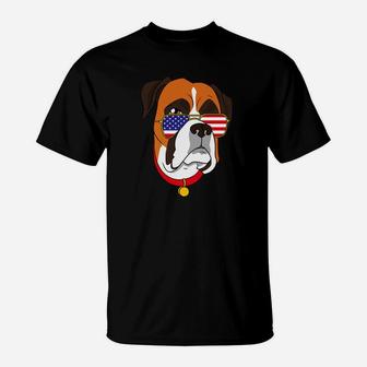 Boxer Dog American Flag 4th Of July Patriotic Dog Lover Premium T-Shirt - Seseable