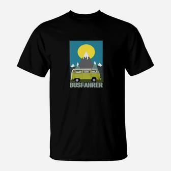 Busfahrer Retro T-Shirt Sonnenuntergang & Fahrzeugdesign - Seseable