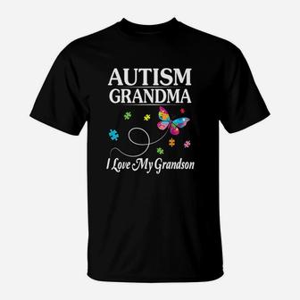 Butterfly Autism Grandma I Love My Grandson Awareness T-Shirt - Seseable