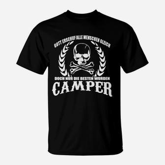 Camping-Enthusiast Schwarzes T-Shirt, Totenkopf und Spruch - Seseable