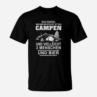 Camping-Liebhaber T-Shirt Wichtig: Campen, 3 Personen & Bier – Schwarz - Seseable