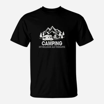 Camping-Therapie Schwarzes T-Shirt, Bergmotiv und Spruch Design - Seseable