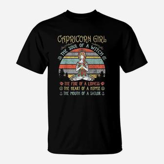 Capricorn Girl The Soul Of A Witch Vintage Birthday Gift T-Shirt - Seseable