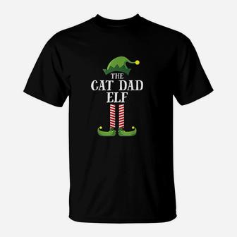 Cat Dad Elf Matching Family Group Christmas Party Pajama T-Shirt - Seseable