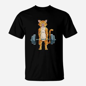 Cat Deadlift Powerlifting Gym Lifting Weights T-Shirt - Seseable