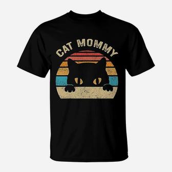Cat Mommy Vintage Retro Black Cats T-Shirt - Seseable