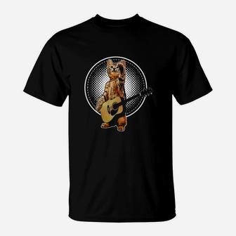 Cat Playing Acoustic Guitar Cool Musician Guitarist T-Shirt - Seseable