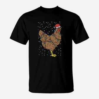 Chicken Santa Hat Christmas Lights Funny Xmas Animal Gift T-Shirt - Seseable