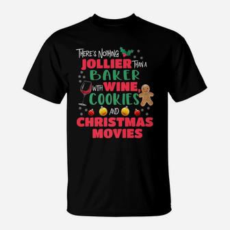 Christmas Baker Wine Cookies Holiday Pajamas T-Shirt - Seseable