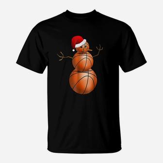Christmas Basketball Basketball Snowman T-Shirt - Seseable