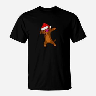 Christmas Dabbing Dachshund Dog Santa Hat Dotson T-Shirt - Seseable