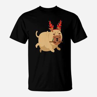 Christmas Funny Bulldogs Antlers Xmas Shirt T-Shirt - Seseable