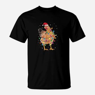 Christmas Lights Chicken Santa Funny Xmas Tree Chicken T-Shirt - Seseable