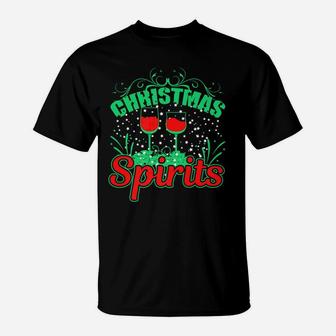 Christmas Spirits Wine Funny Holiday Drinking Gift T-Shirt - Seseable