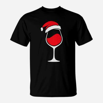 Christmas Wine Red Santa Hat Wine Glass T-Shirt - Seseable
