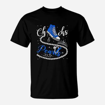 Chucks And Pearls 2021 Hbcu Black Girl Magic Blue Gift T-Shirt - Seseable