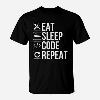 Coder Developer Gift Eat Sleep Code Repeat T-Shirt - Seseable