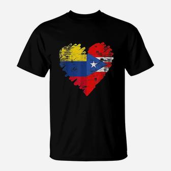 Colombia Puerto Rico Flag Heart Colombian Rican T-Shirt - Seseable